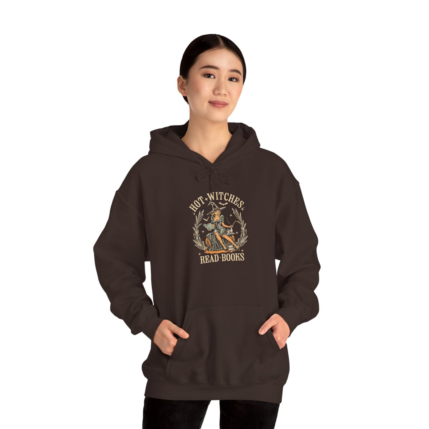 Hot Witches Read Books Hoodie, Cozy Gift for Book Lovers, Halloween Apparel, Magical Reading Gift