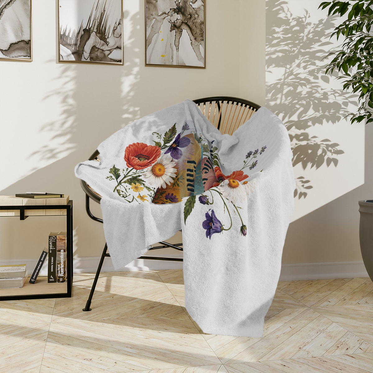 Into the Library She Goes Floral Book Lover Velveteen Blanket