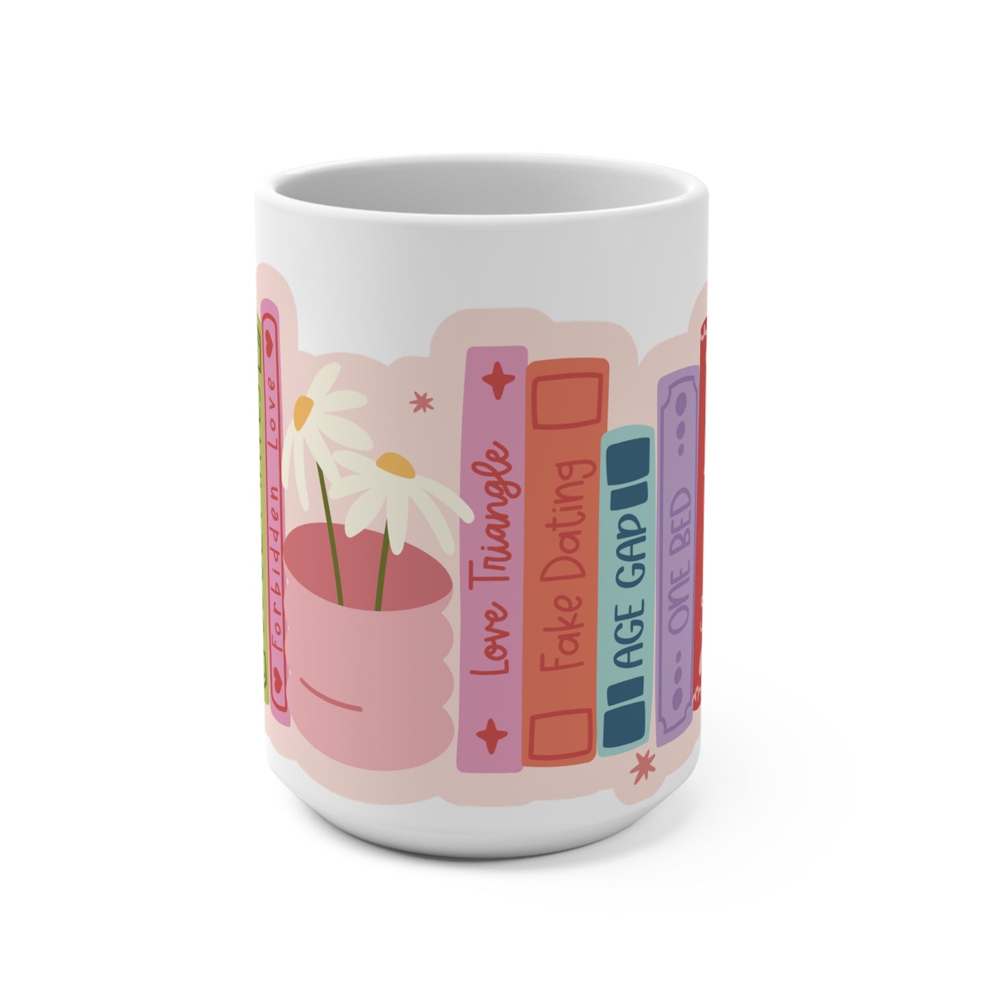 Romance Tropes Book Lover 15oz Coffee Cup | Great for Gifts, Reading Nook Decor, and Cozy Moments