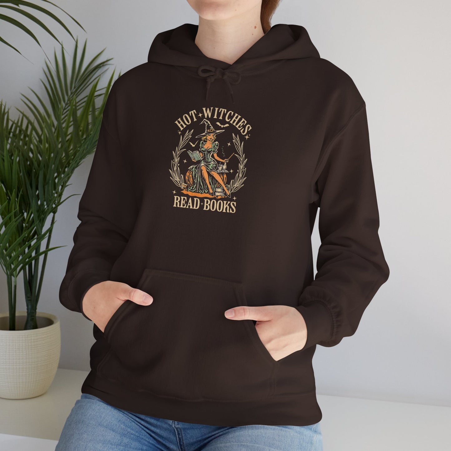 Hot Witches Read Books Hoodie, Cozy Gift for Book Lovers, Halloween Apparel, Magical Reading Gift