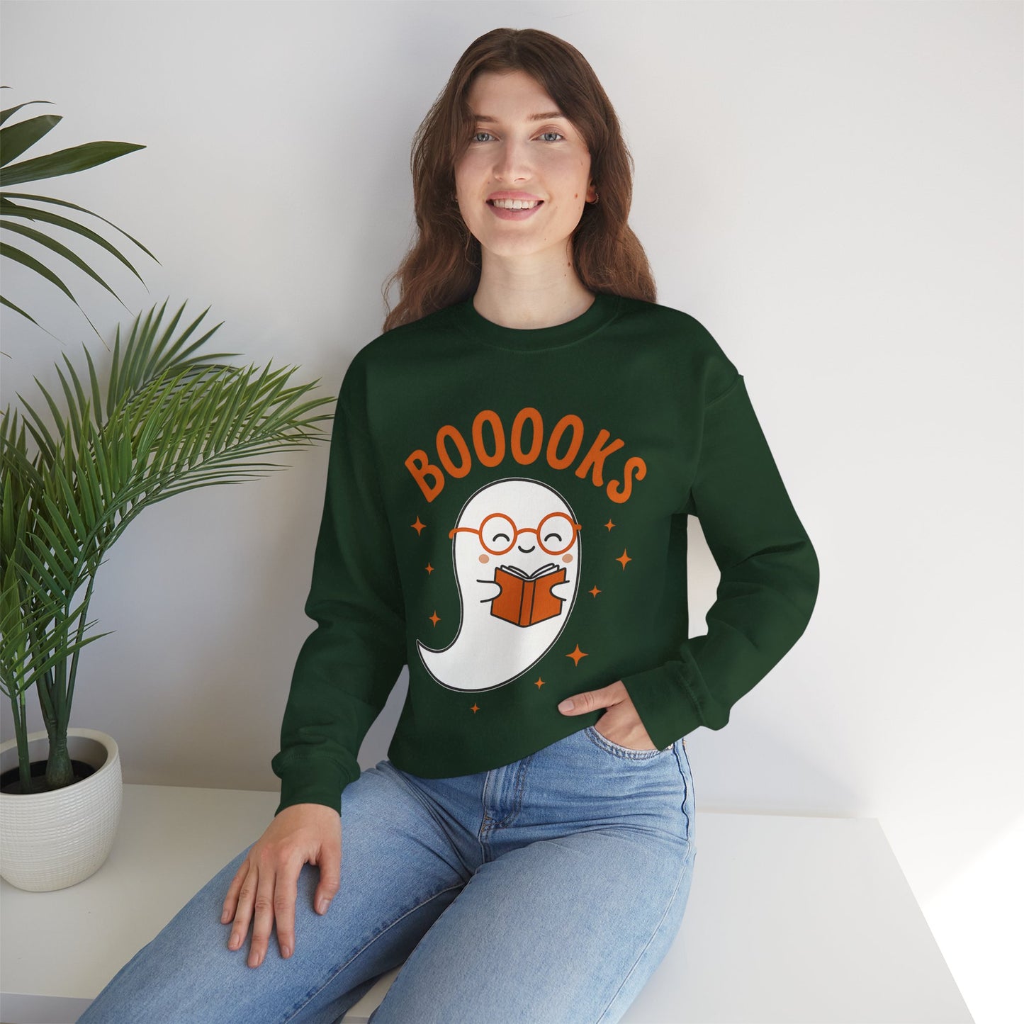 Boooooks Ghost Reading Sweatshirt - Halloween Fashion, Literary Gift, Bookworm Apparel