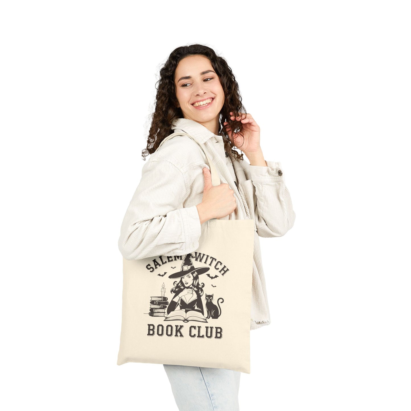 Salem Witch Book Club Cotton Canvas Tote Bag, Witchy Gift, Book Lovers Tote, Halloween Accessory, Eco-Friendly Shopping Bag