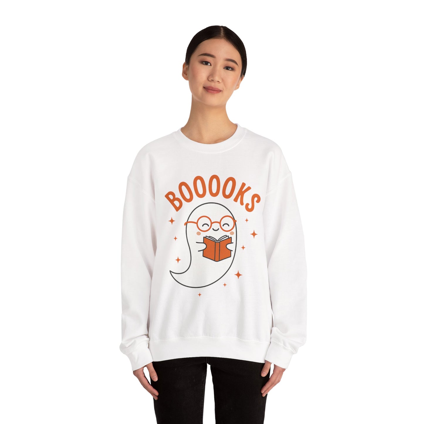 Boooooks Ghost Reading Sweatshirt - Halloween Fashion, Literary Gift, Bookworm Apparel