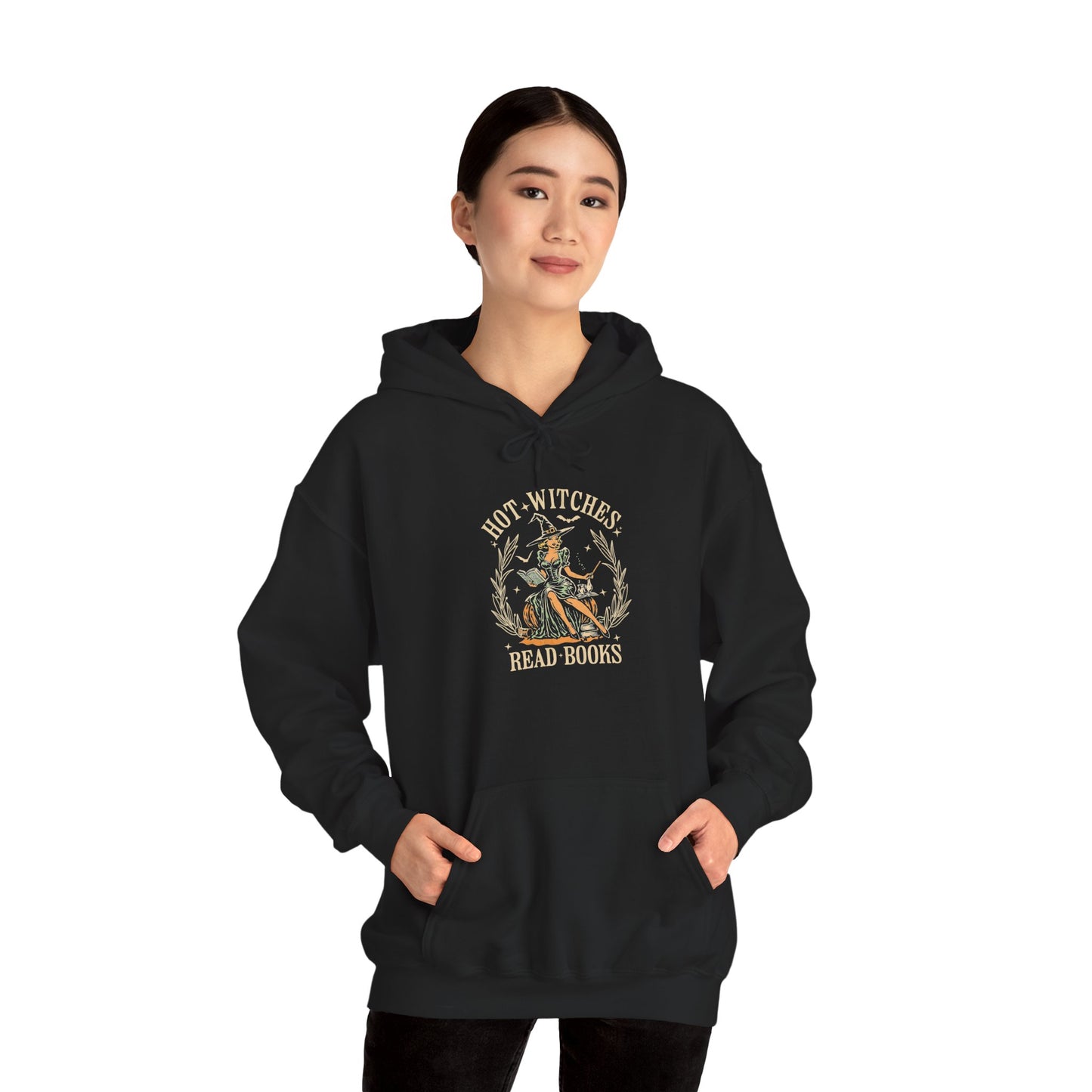 Hot Witches Read Books Hoodie, Cozy Gift for Book Lovers, Halloween Apparel, Magical Reading Gift