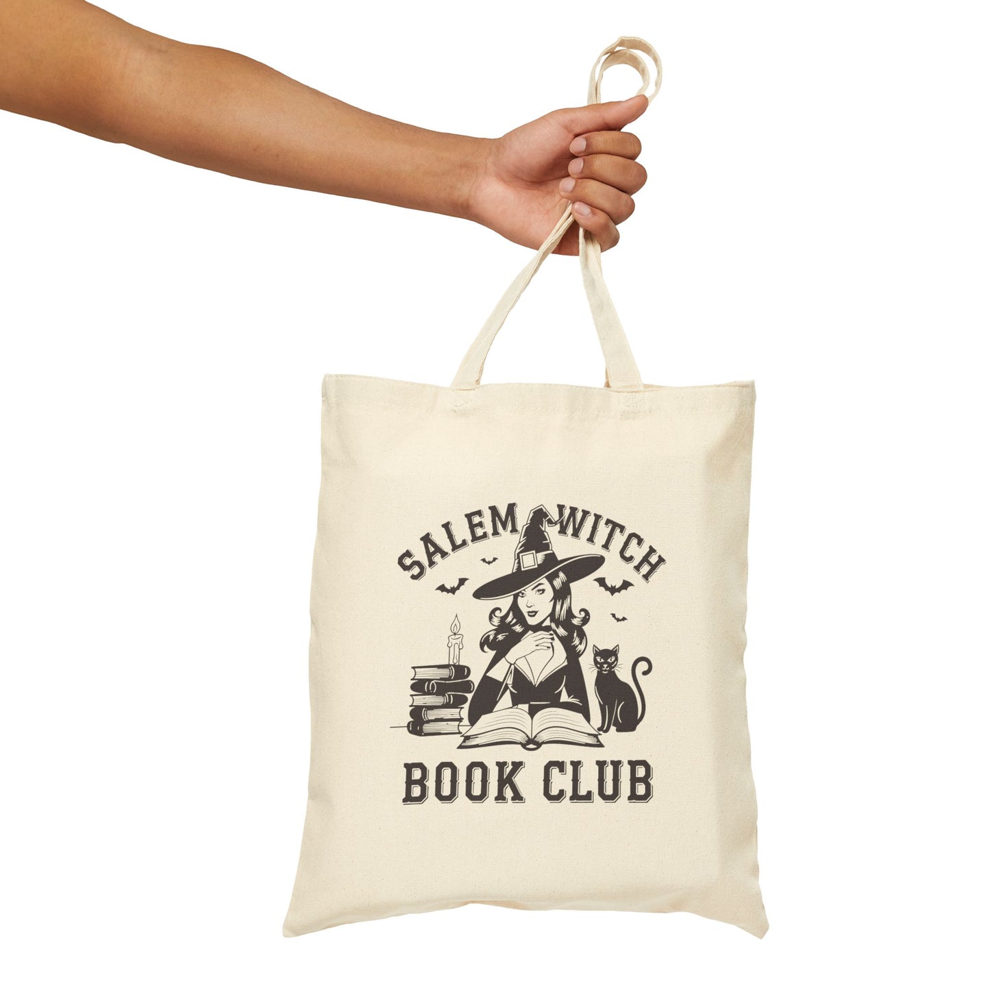 Salem Witch Book Club Cotton Canvas Tote Bag, Witchy Gift, Book Lovers Tote, Halloween Accessory, Eco-Friendly Shopping Bag