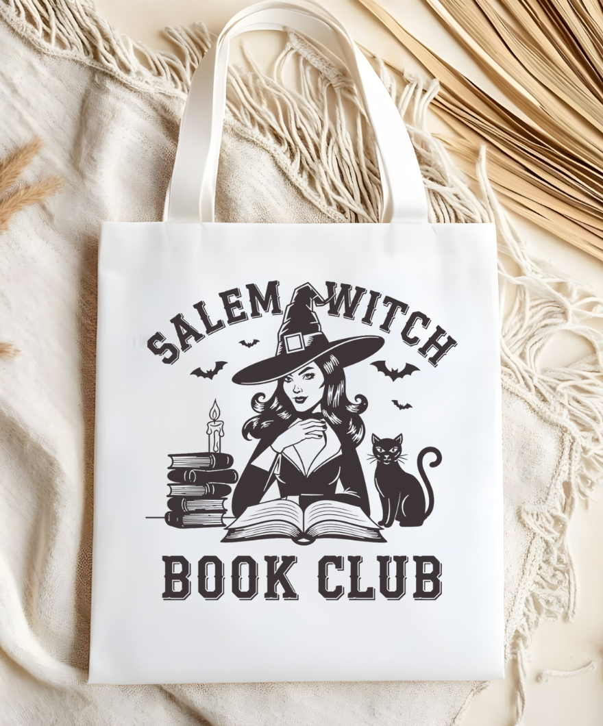 Salem Witch Book Club Cotton Canvas Tote Bag, Witchy Gift, Book Lovers Tote, Halloween Accessory, Eco-Friendly Shopping Bag