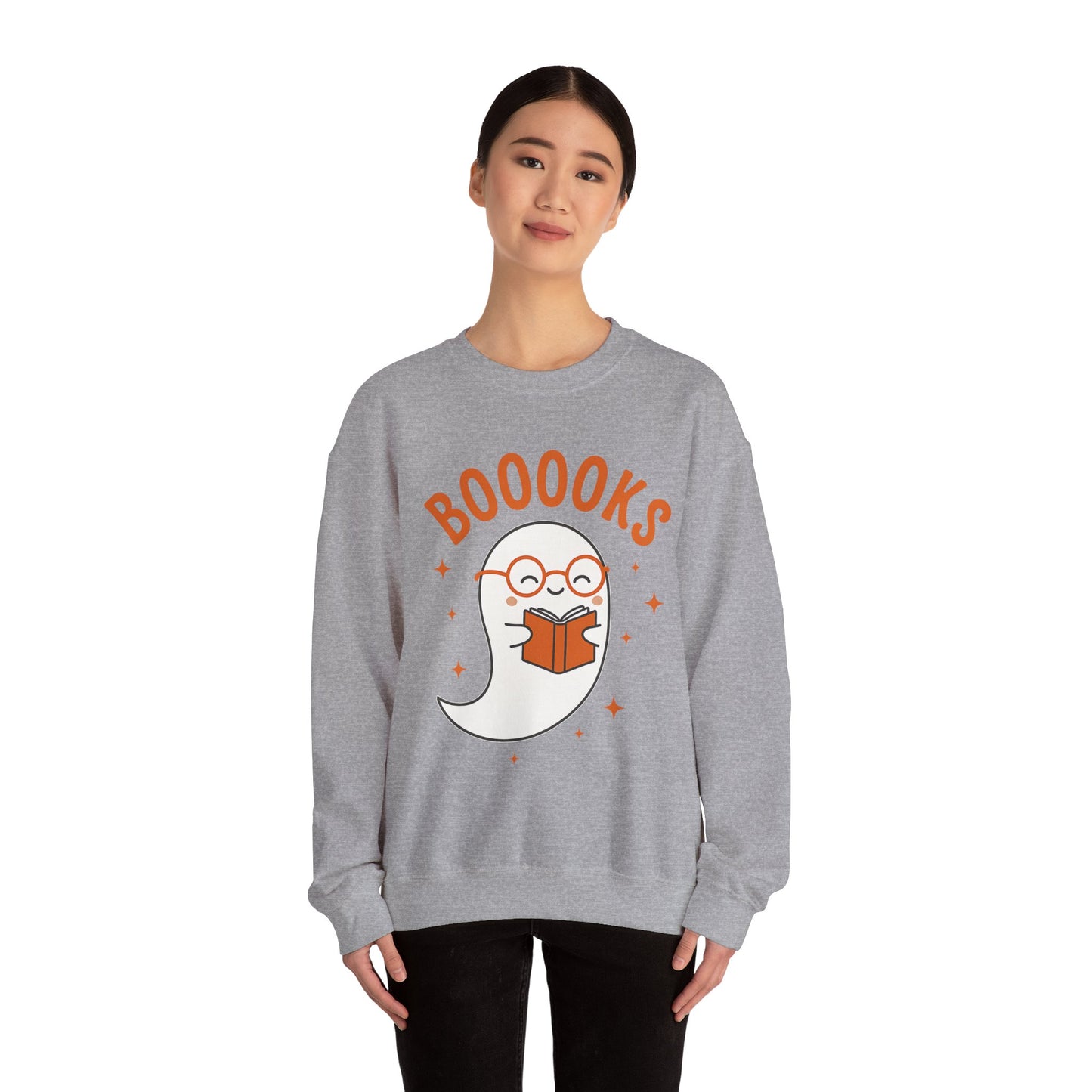 Boooooks Ghost Reading Sweatshirt - Halloween Fashion, Literary Gift, Bookworm Apparel