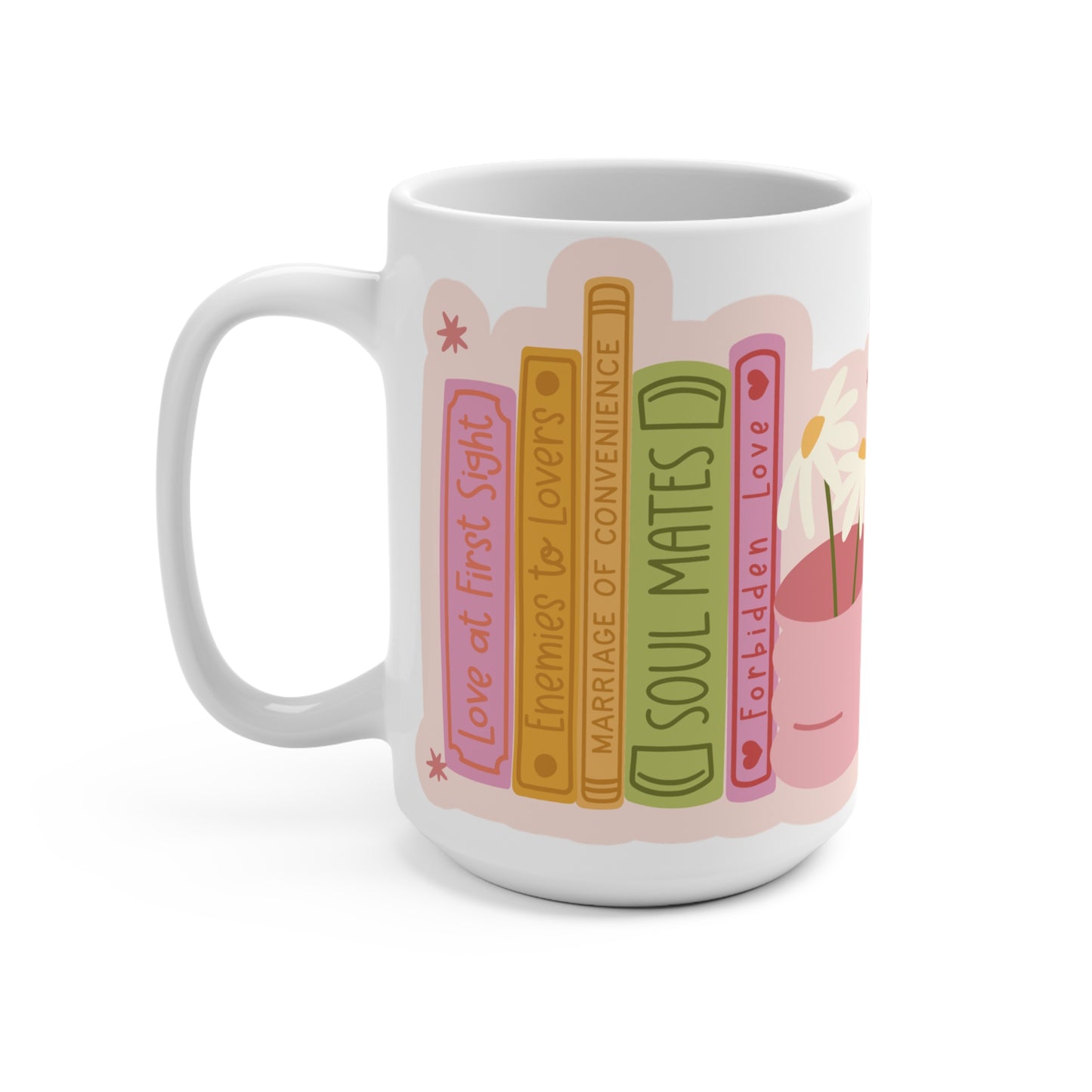 Romance Tropes Book Lover 15oz Coffee Cup | Great for Gifts, Reading Nook Decor, and Cozy Moments