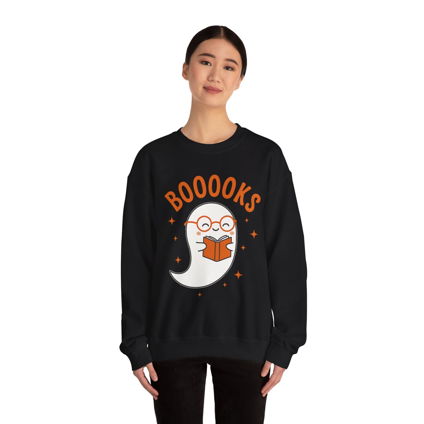 Boooooks Ghost Reading Sweatshirt - Halloween Fashion, Literary Gift, Bookworm Apparel