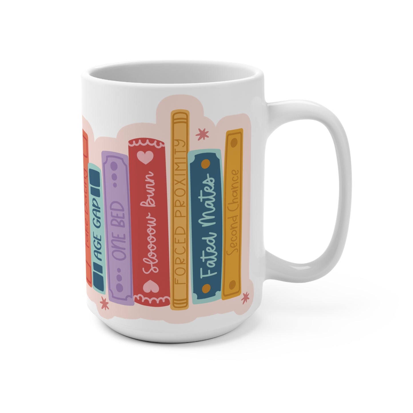 Romance Tropes Book Lover 15oz Coffee Cup | Great for Gifts, Reading Nook Decor, and Cozy Moments