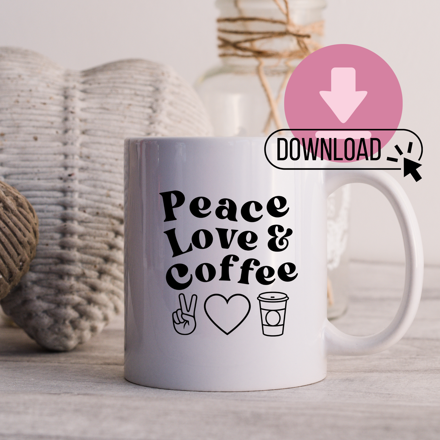 Peace Love & Coffee SVG | PNG Digital Download | Color and B&W