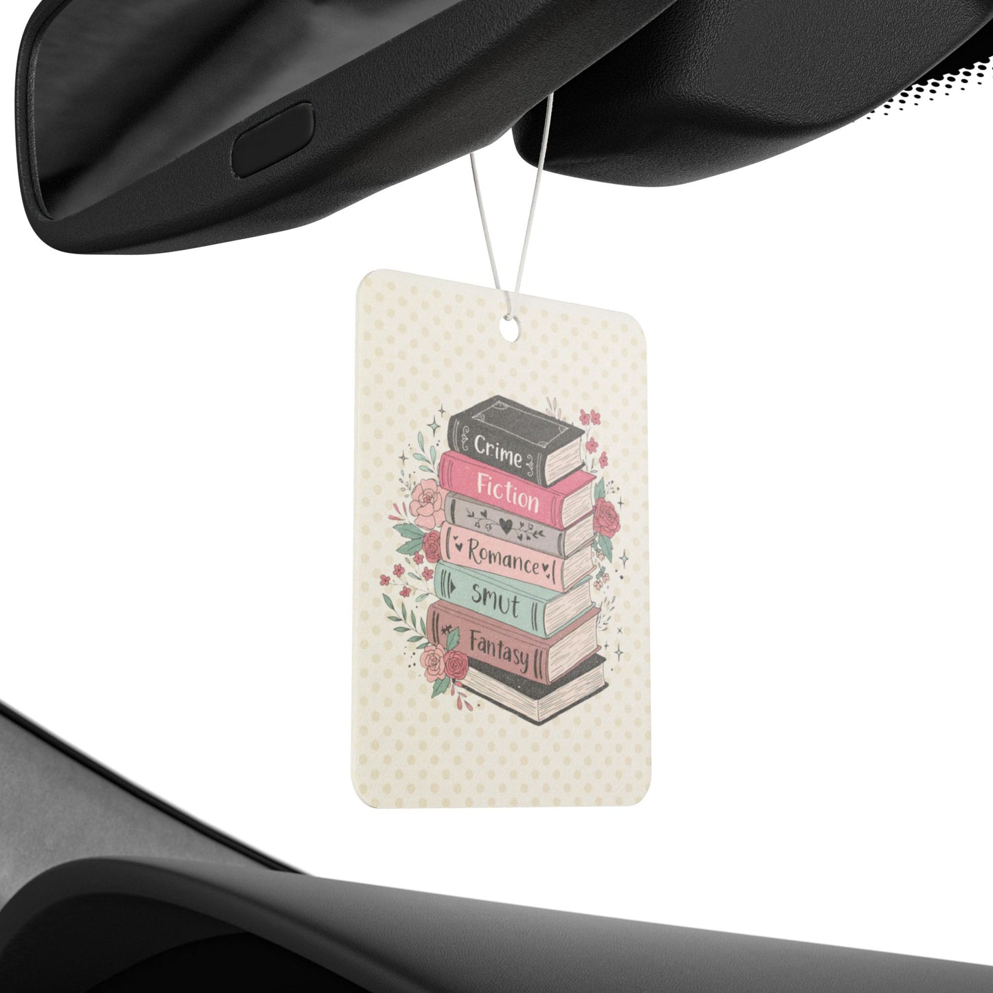 Book Lover Car Air Freshener — Stack of Genres (Fiction, Romance, Sci‑Fi, Fantasy)