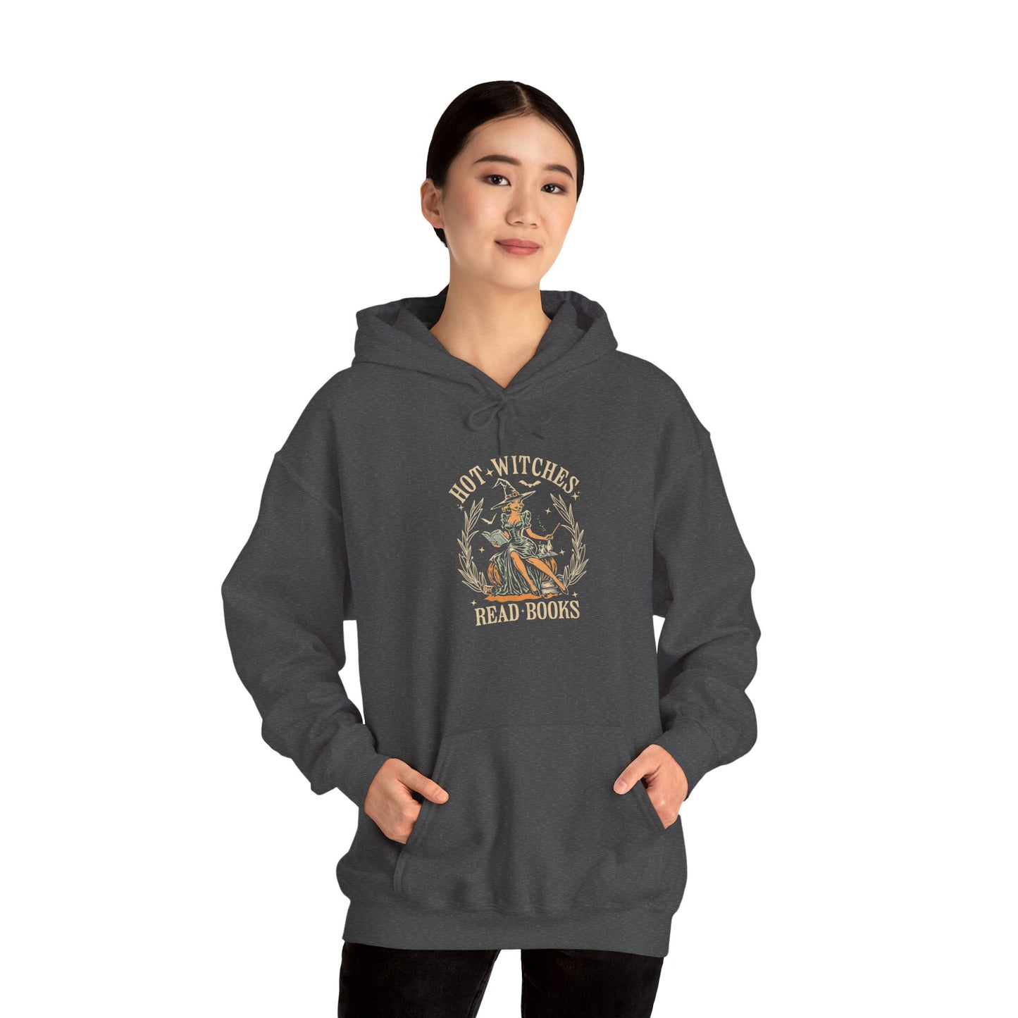 Hot Witches Read Books Hoodie, Cozy Gift for Book Lovers, Halloween Apparel, Magical Reading Gift