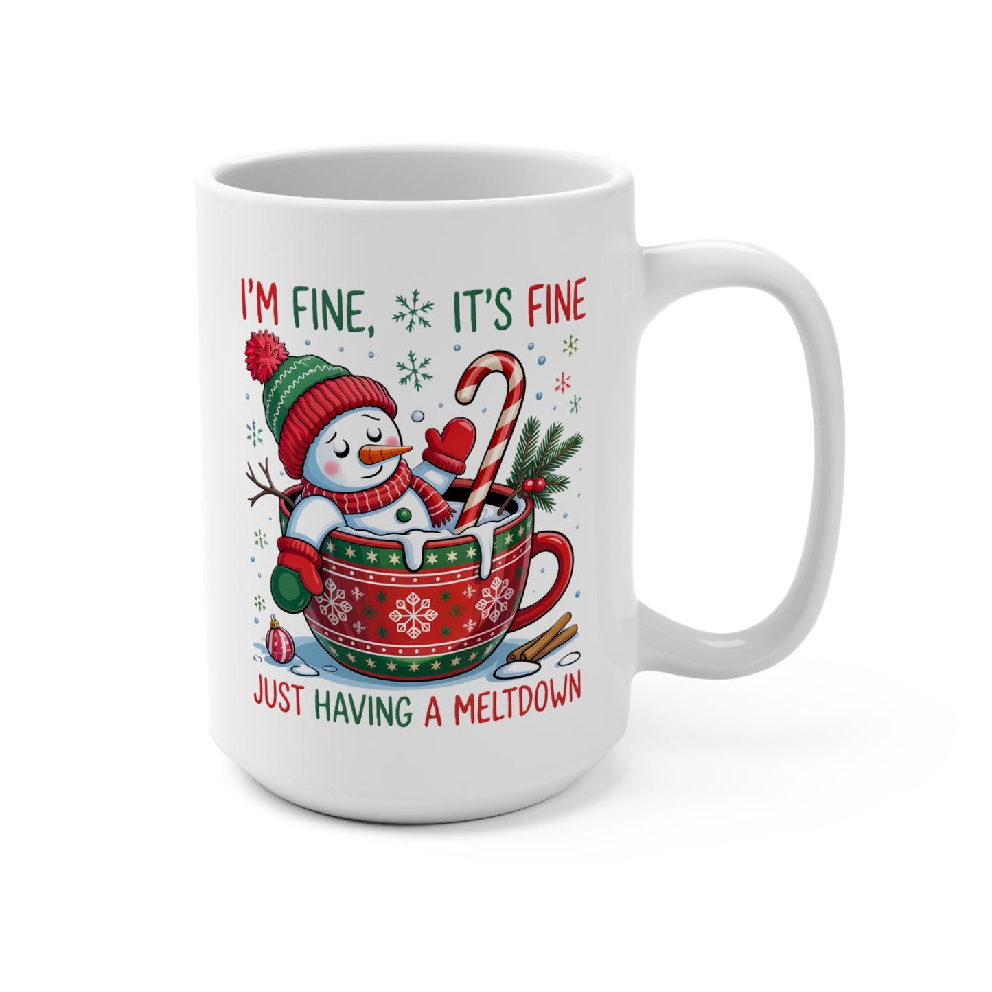 Having a Meltdown Funny Holiday Coffee, Tea, Hot Chocolate Mug | Cute Snowman Design | Holiday Cup | Funny Gift