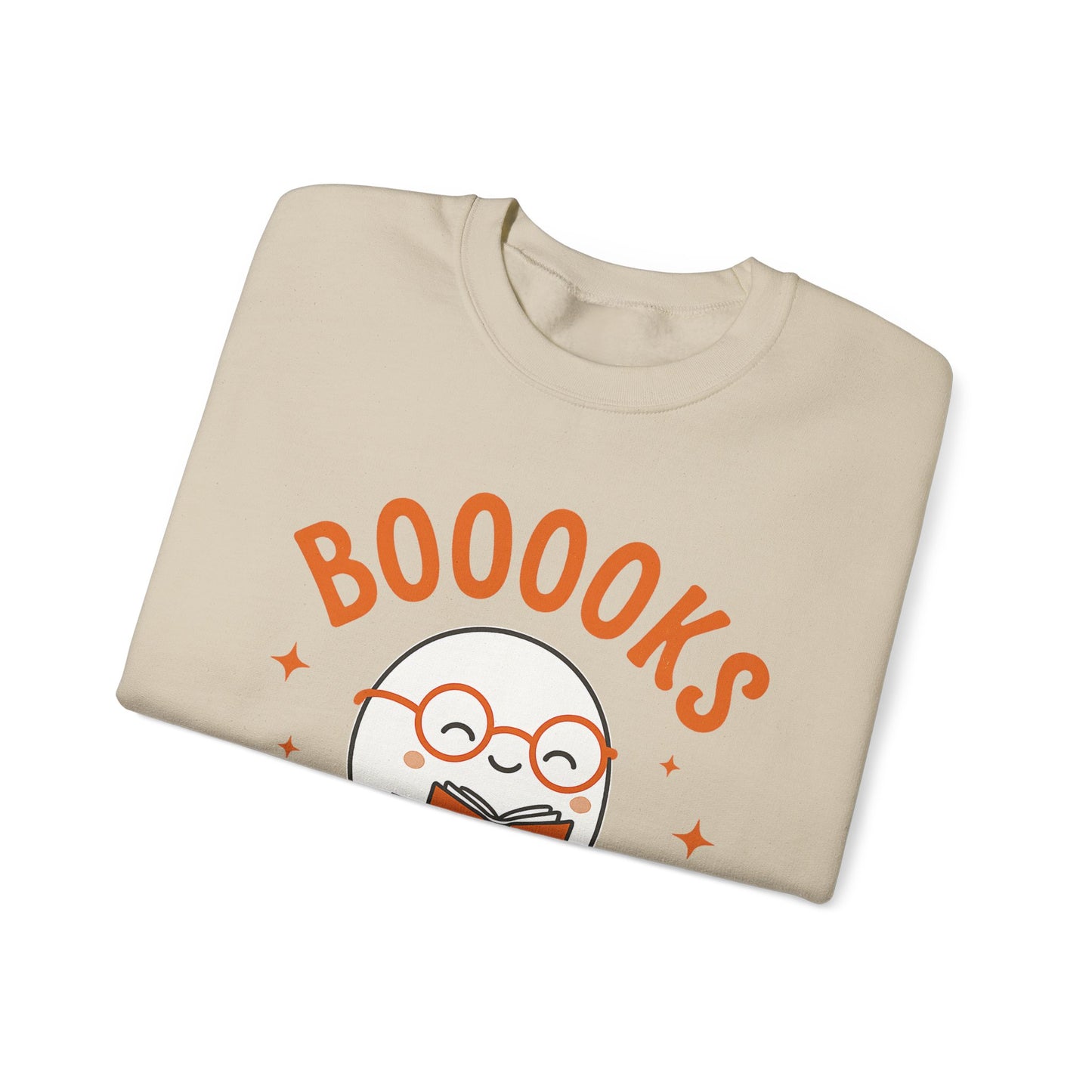 Boooooks Ghost Reading Sweatshirt - Halloween Fashion, Literary Gift, Bookworm Apparel