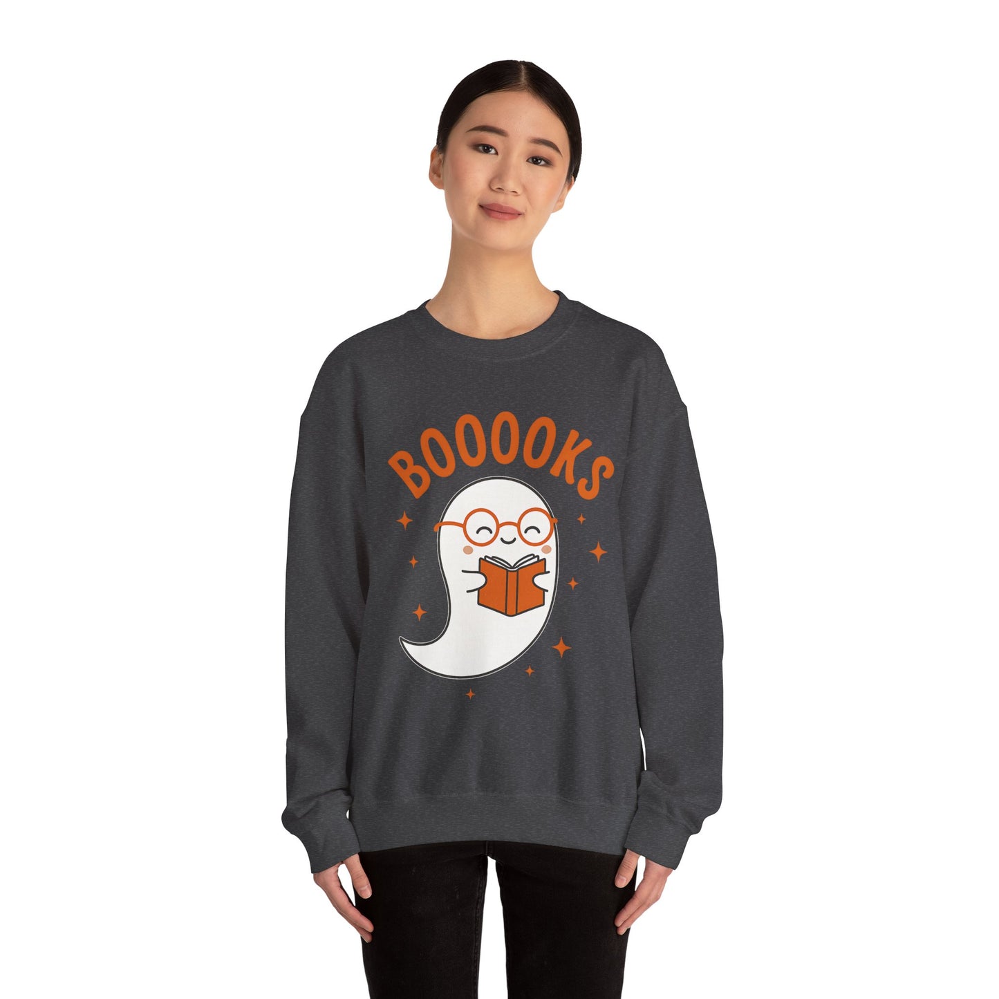 Boooooks Ghost Reading Sweatshirt - Halloween Fashion, Literary Gift, Bookworm Apparel