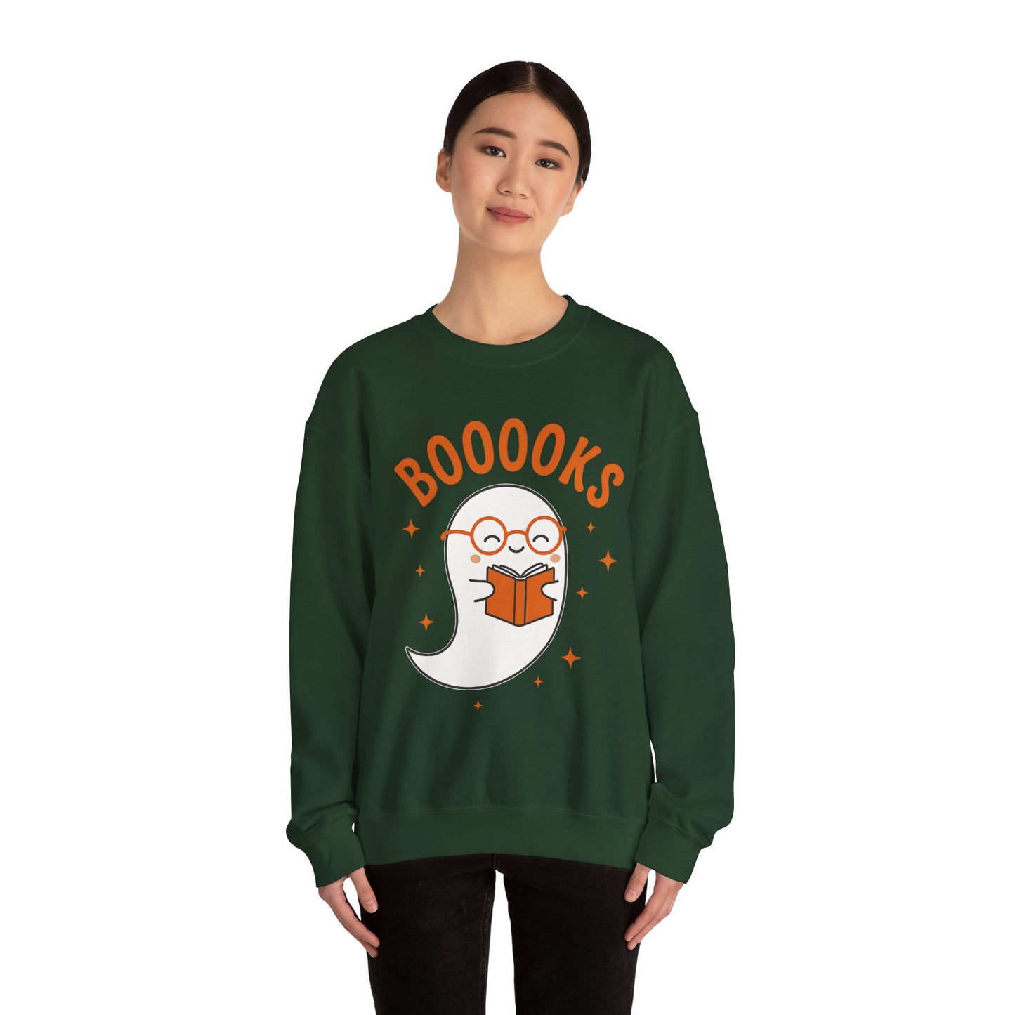 Boooooks Ghost Reading Sweatshirt - Halloween Fashion, Literary Gift, Bookworm Apparel