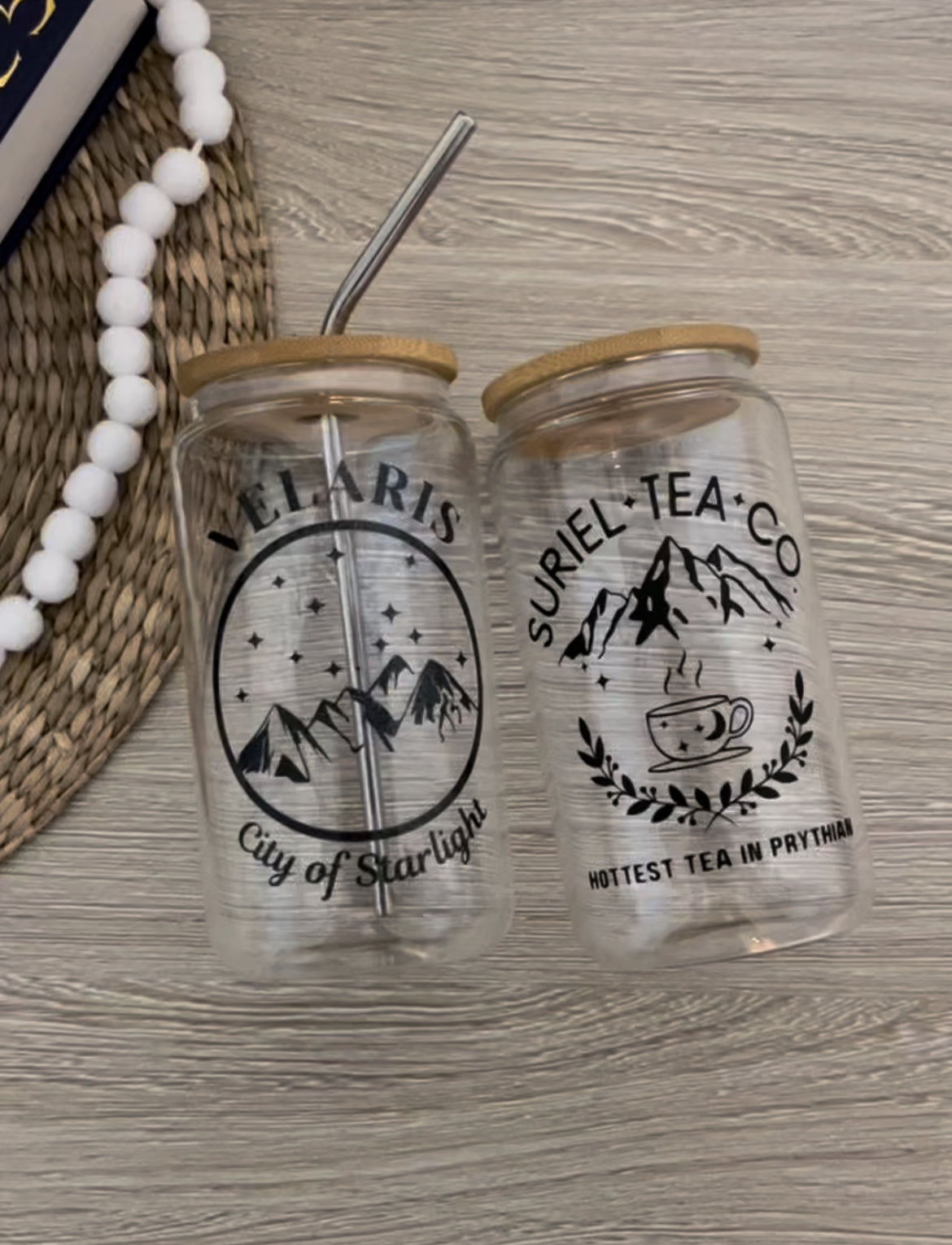 Velaris City of Starlight 16oz Glass Cup with Lid & Straw | ACOTAR Merch