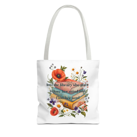 Into the Library She Goes | Book Lover Canvas Tote