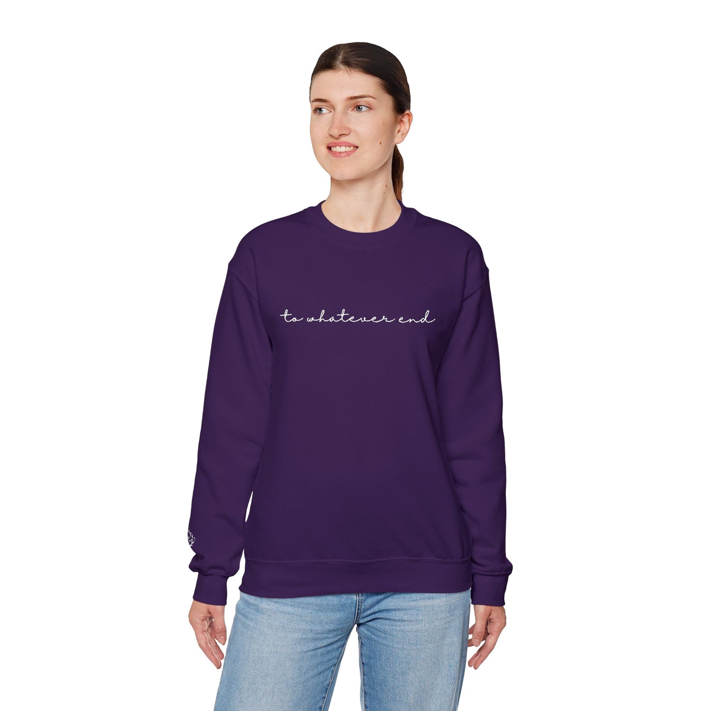 Throne of Glass "To Whatever End" Embroidered Crewneck Sweatshirt with Fireheart sleeve design