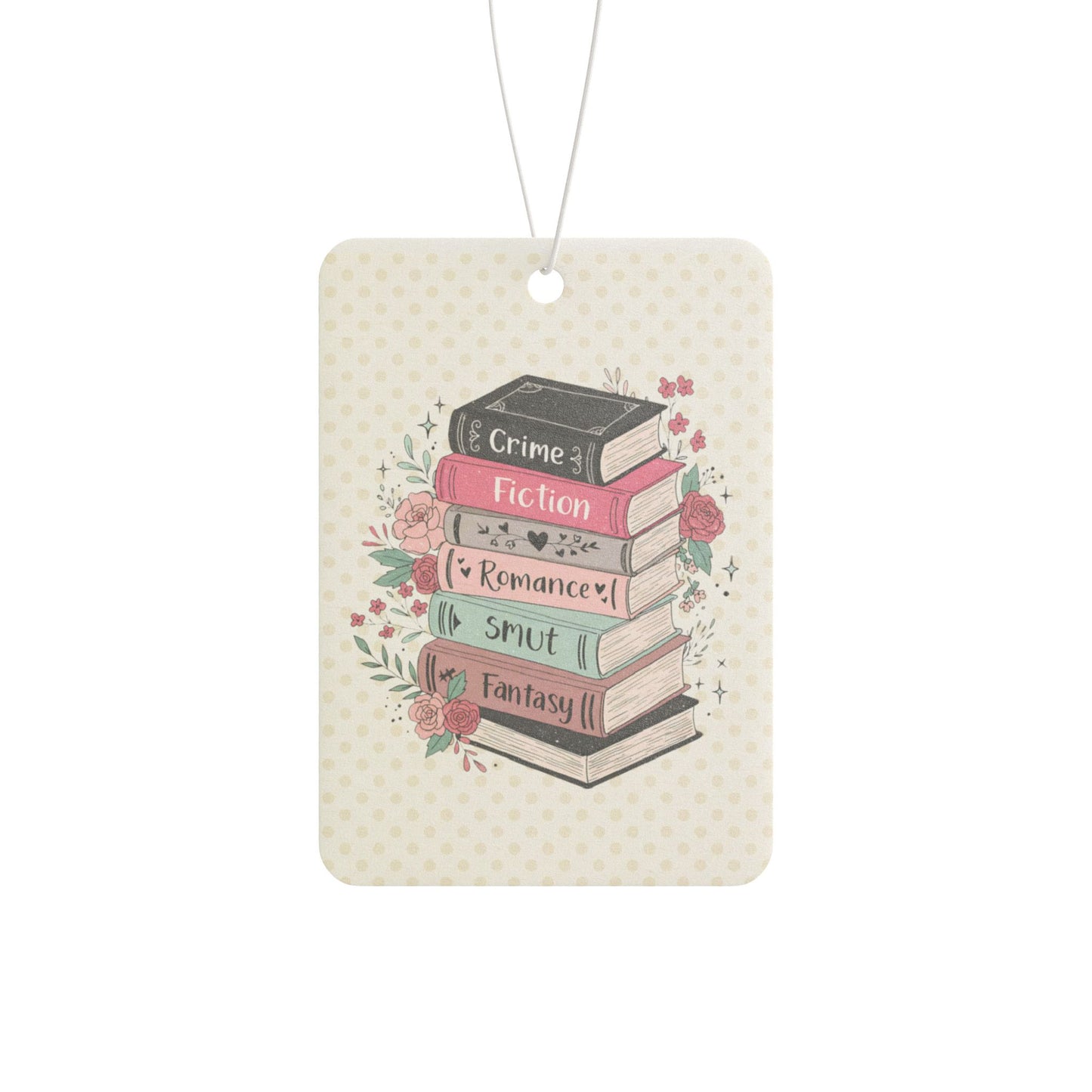 Book Lover Car Air Freshener — Stack of Genres (Fiction, Romance, Sci‑Fi, Fantasy)
