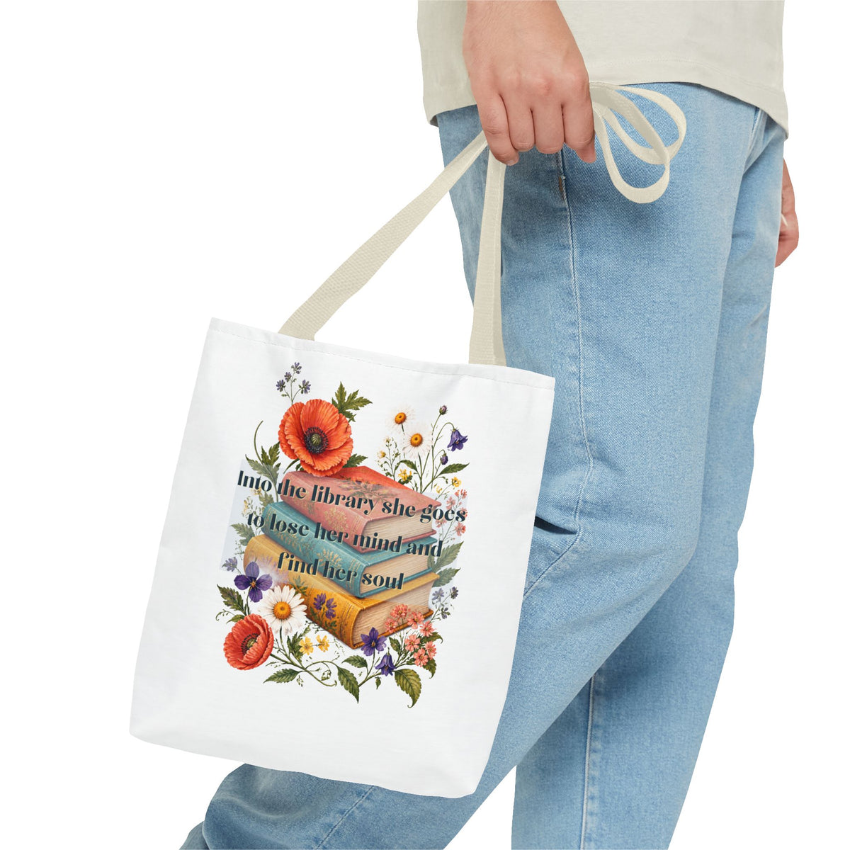 Into the Library She Goes | Book Lover Canvas Tote
