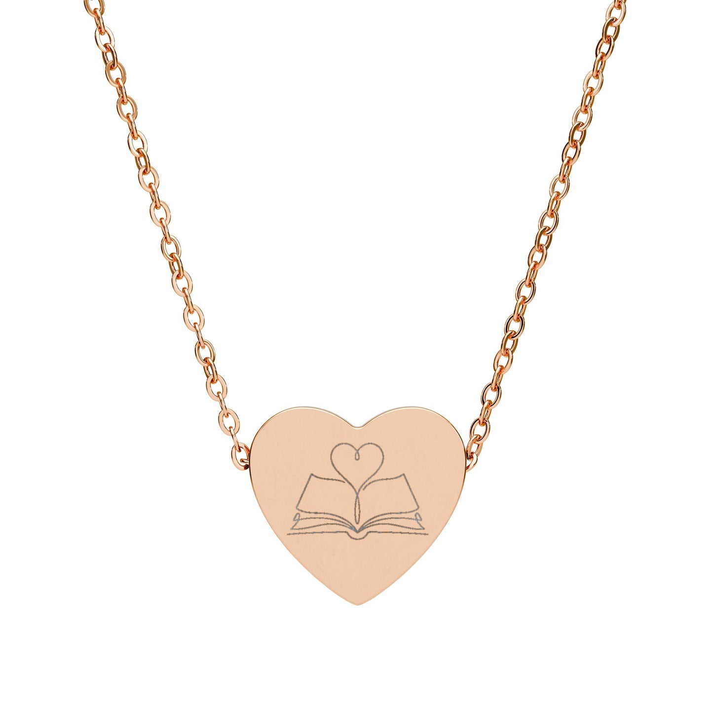 Simple Book Heart Necklace — Engraved Open Book & Heart Pendant
