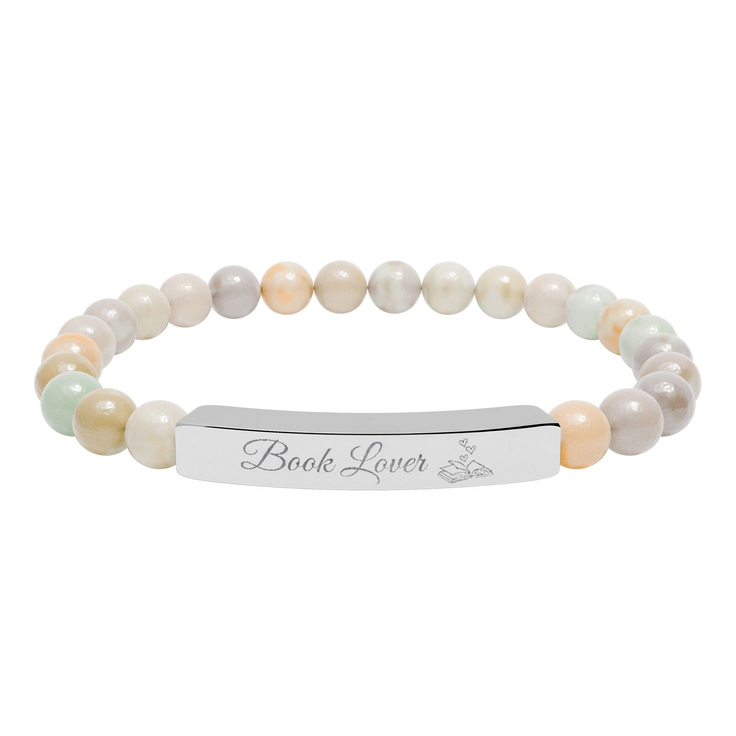 Book Lover Engraved Natural Stone Stretch Bracelet
