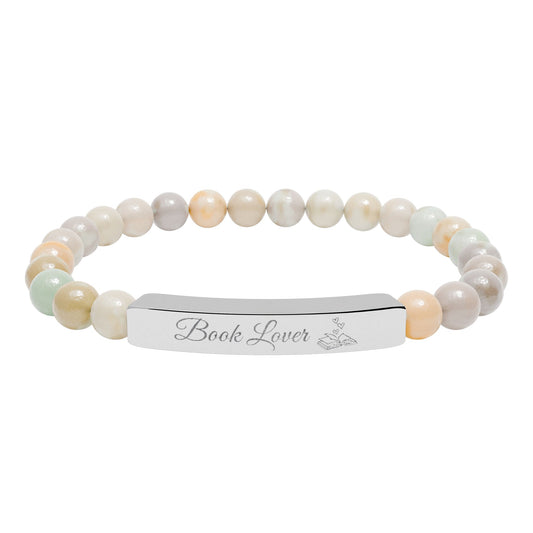 Book Lover Engraved Natural Stone Stretch Bracelet