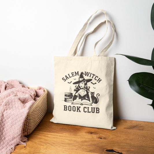 Salem Witch Book Club Cotton Canvas Tote Bag, Witchy Gift, Book Lovers Tote, Halloween Accessory, Eco-Friendly Shopping Bag