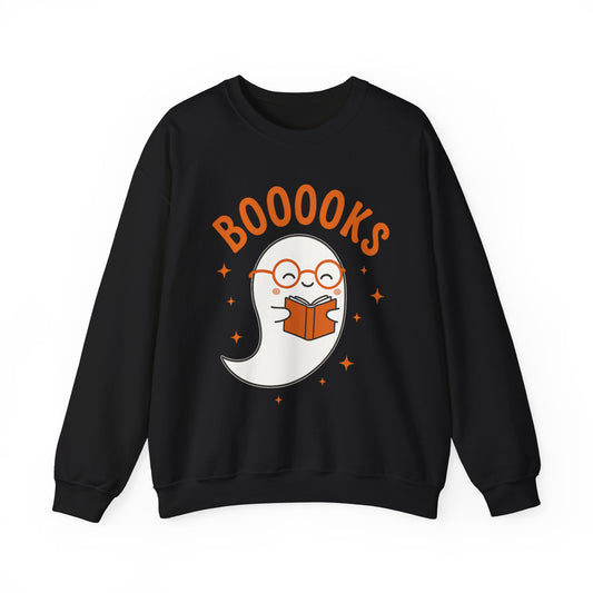 Boooooks Ghost Reading Sweatshirt - Halloween Fashion, Literary Gift, Bookworm Apparel