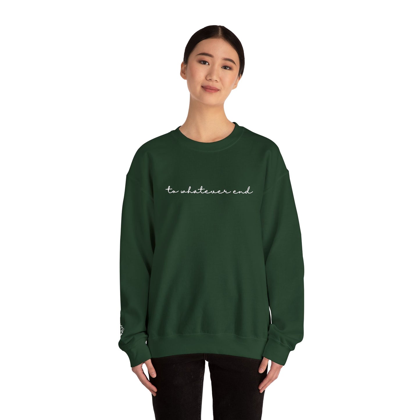 Throne of Glass "To Whatever End" Embroidered Crewneck Sweatshirt with Fireheart sleeve design