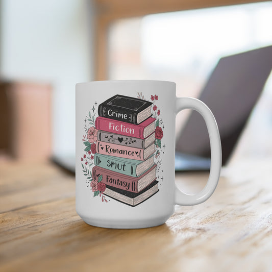 Book Genre Book Stack Mug | Colorful Reader Mug | Bookish Ceramic Mug