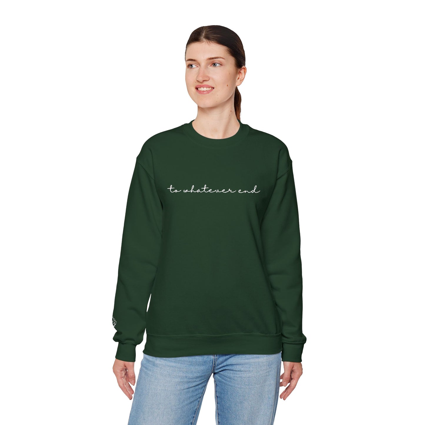 Throne of Glass "To Whatever End" Embroidered Crewneck Sweatshirt with Fireheart sleeve design