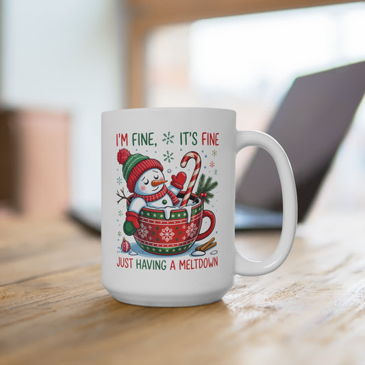Having a Meltdown Funny Holiday Coffee, Tea, Hot Chocolate Mug | Cute Snowman Design | Holiday Cup | Funny Gift