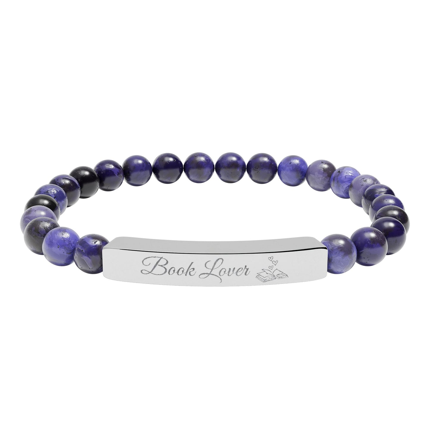 Book Lover Engraved Natural Stone Stretch Bracelet