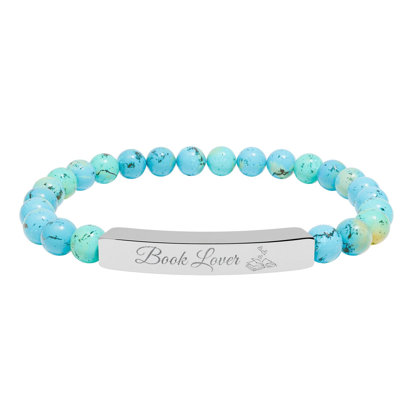 Book Lover Engraved Natural Stone Stretch Bracelet