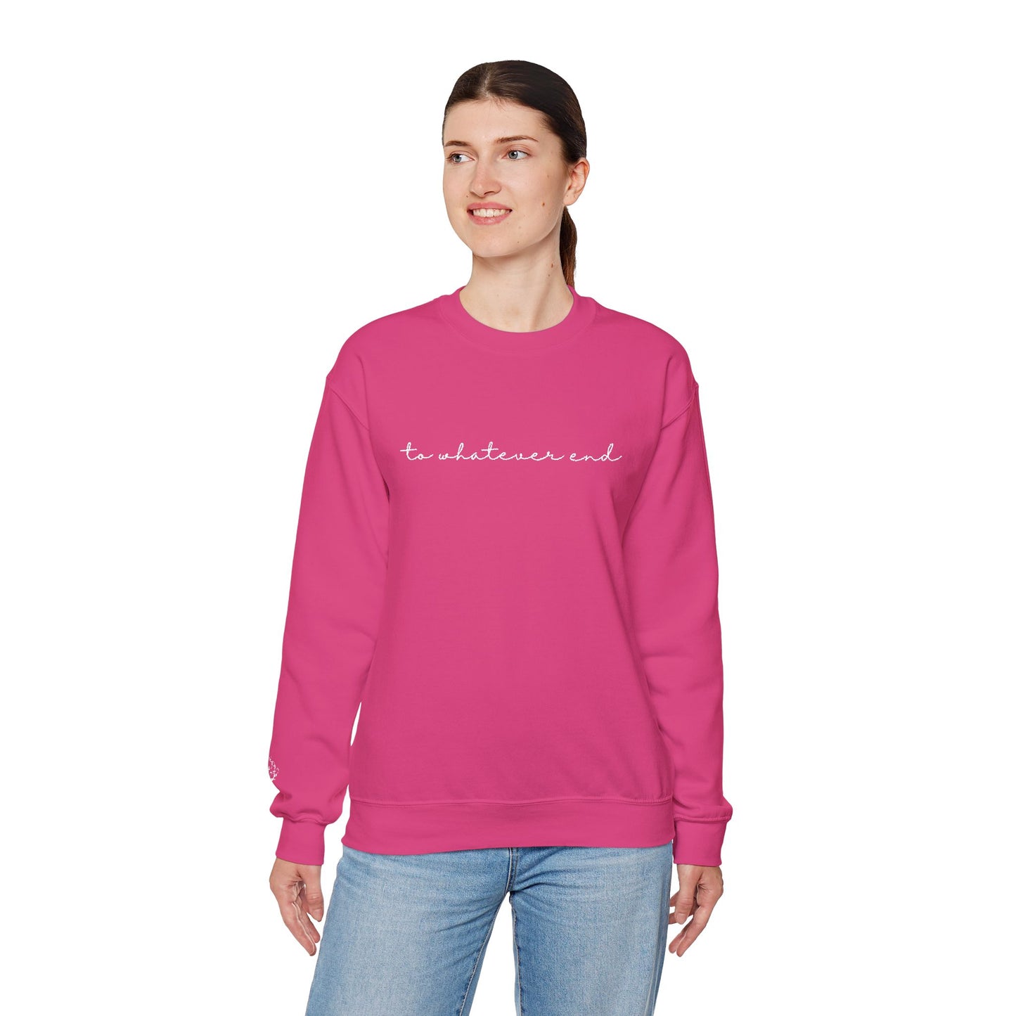 Throne of Glass "To Whatever End" Embroidered Crewneck Sweatshirt with Fireheart sleeve design