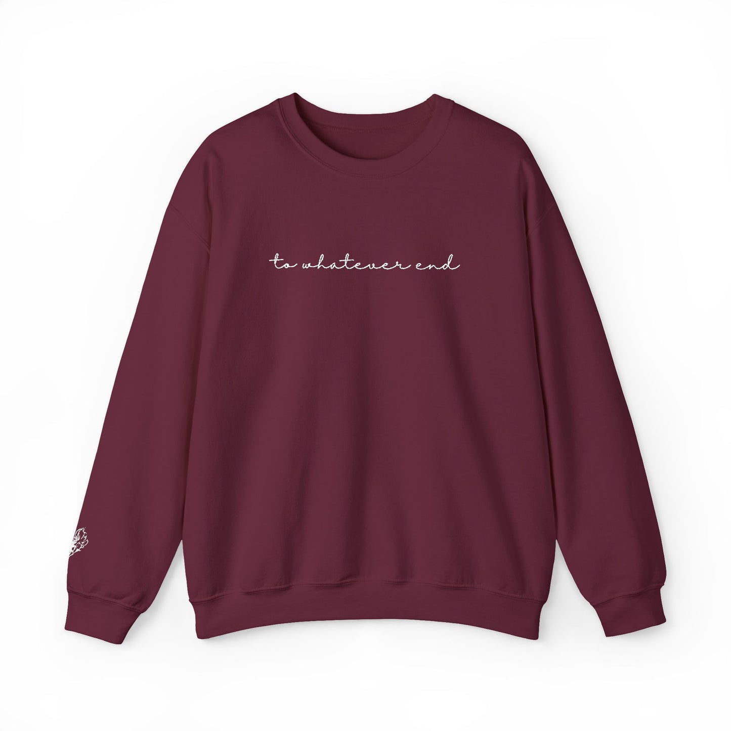 Throne of Glass "To Whatever End" Embroidered Crewneck Sweatshirt with Fireheart sleeve design