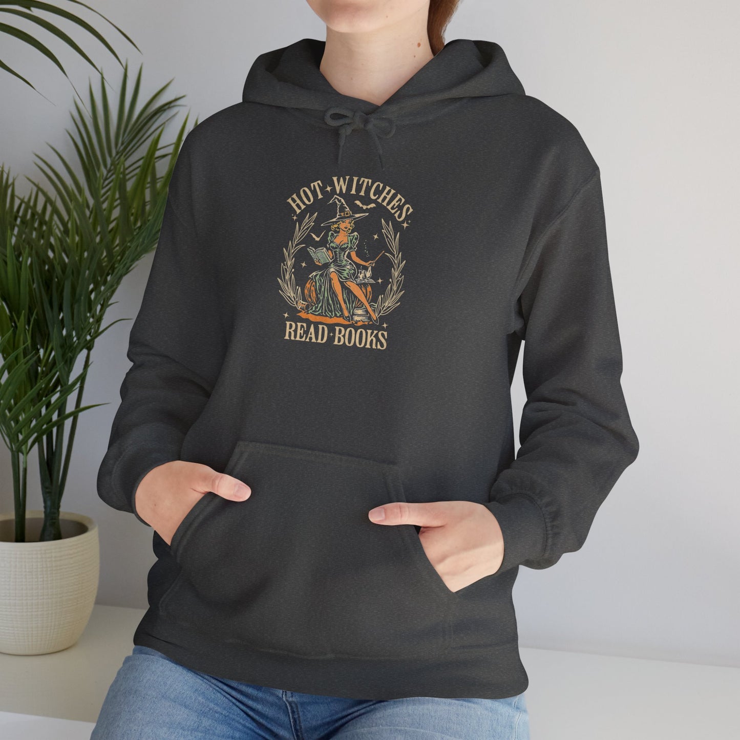 Hot Witches Read Books Hoodie, Cozy Gift for Book Lovers, Halloween Apparel, Magical Reading Gift