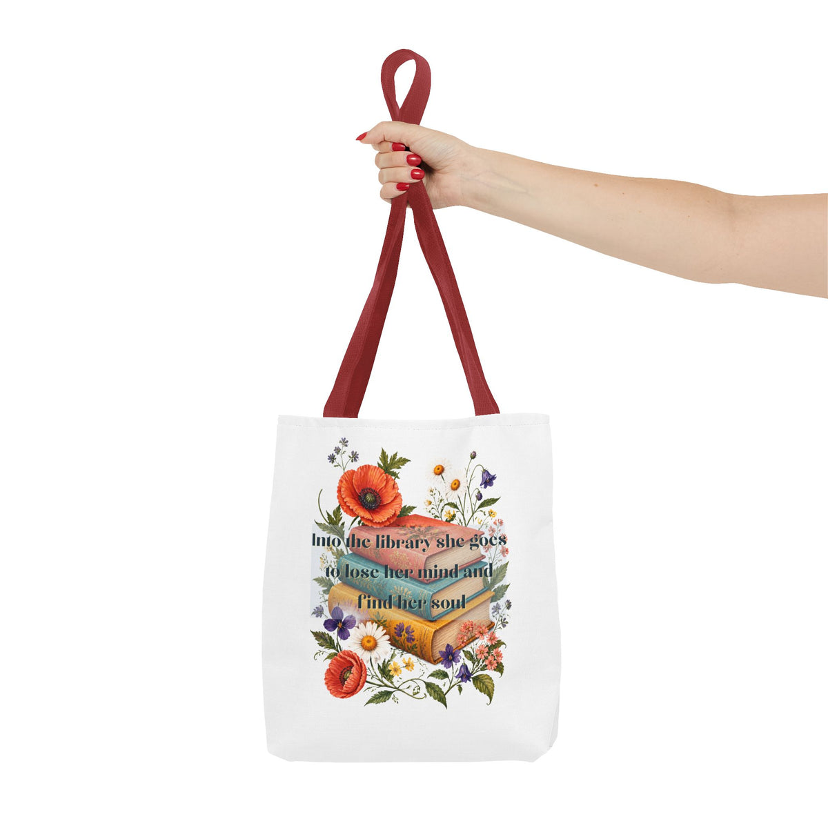 Into the Library She Goes | Book Lover Canvas Tote