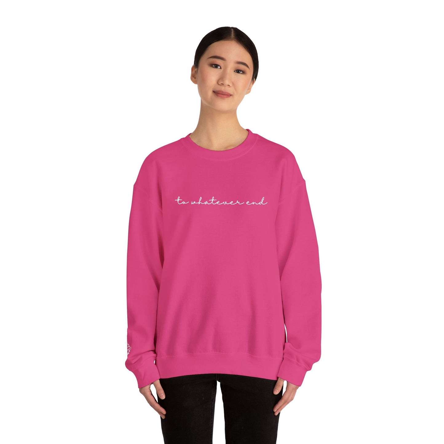 Throne of Glass "To Whatever End" Embroidered Crewneck Sweatshirt with Fireheart sleeve design