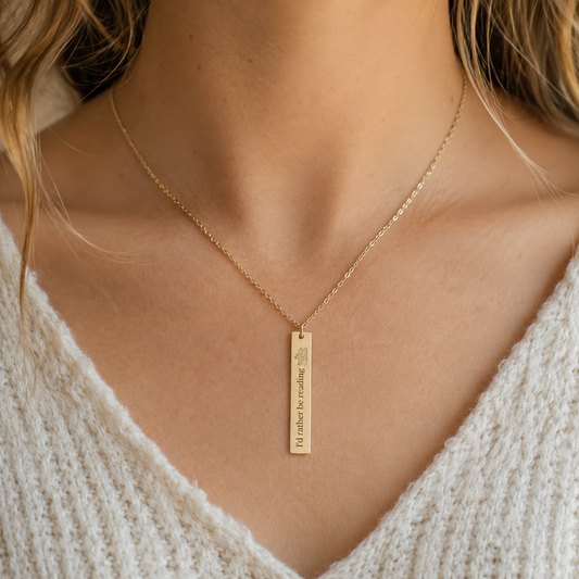 I'd Rather Be Reading Engraved Vertical Bar Necklace