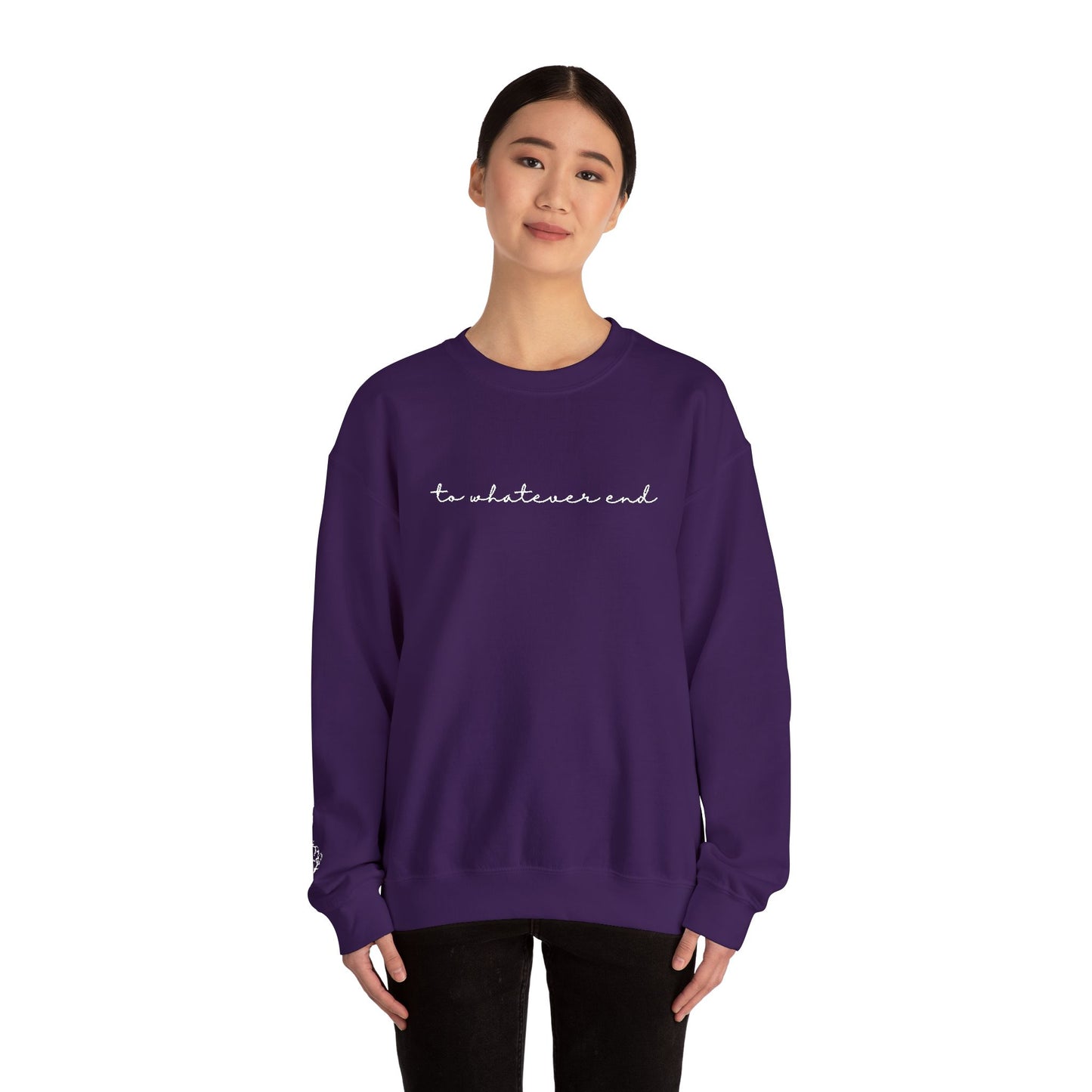 Throne of Glass "To Whatever End" Embroidered Crewneck Sweatshirt with Fireheart sleeve design