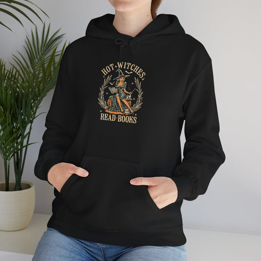 Hot Witches Read Books Hoodie, Cozy Gift for Book Lovers, Halloween Apparel, Magical Reading Gift
