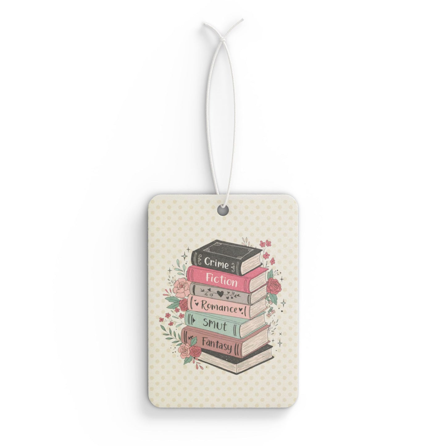Book Lover Car Air Freshener — Stack of Genres (Fiction, Romance, Sci‑Fi, Fantasy)