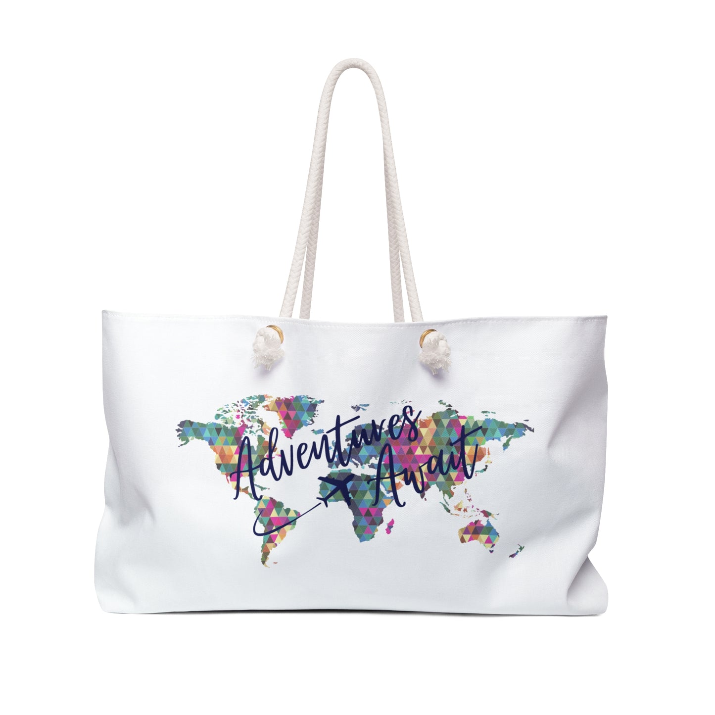 Adventure Awaits Colorful Watercolor Map Weekender Bag