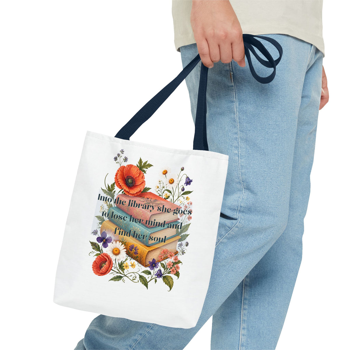 Into the Library She Goes | Book Lover Canvas Tote