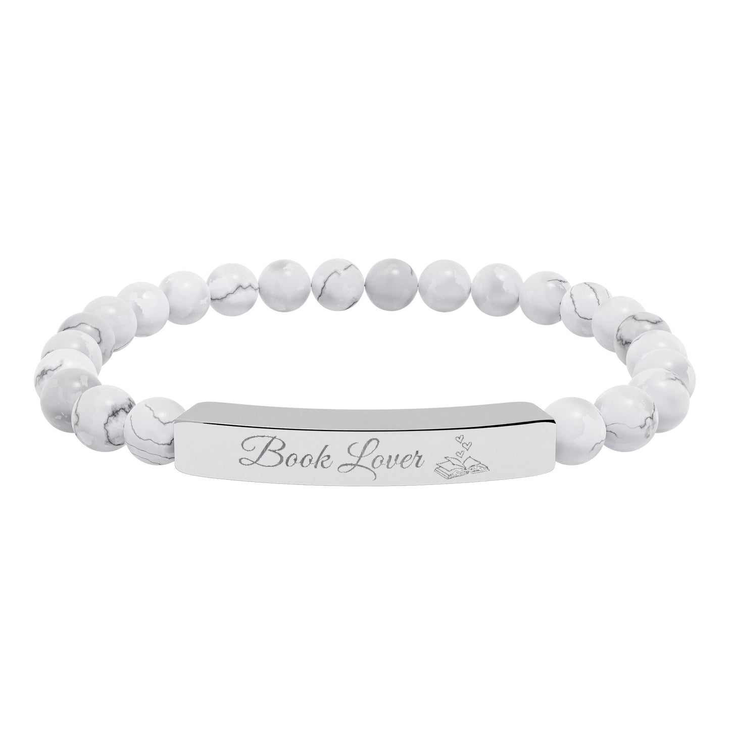 Book Lover Engraved Natural Stone Stretch Bracelet