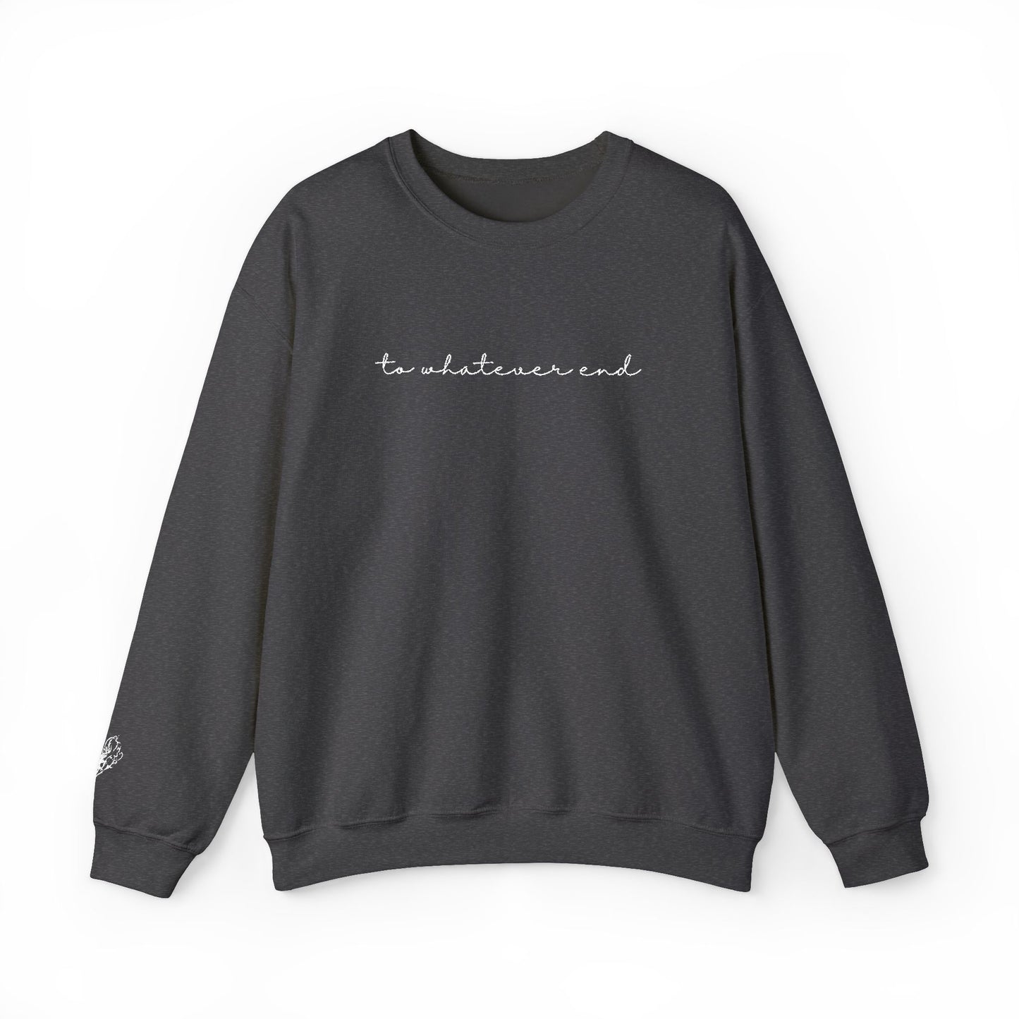 Throne of Glass "To Whatever End" Embroidered Crewneck Sweatshirt with Fireheart sleeve design